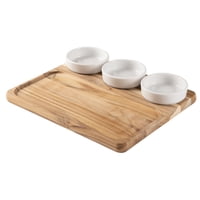 Caja Para Snack Barbacoa Tramontina De Madera Tropical Con 3 Ollas De Porcelana
