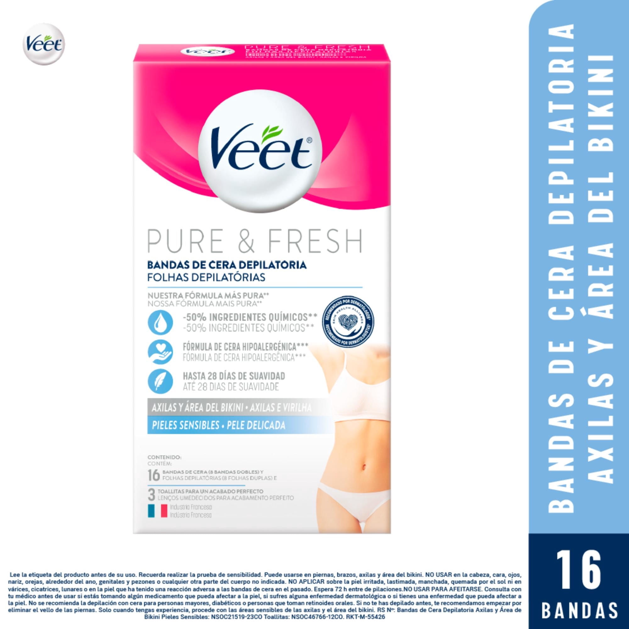 Bandas Depilatorias De Bikini Y Axila De Cera Fría Para Piel Sensible 16 Un Veet