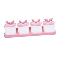 Magideal - Set De 4 Frascos Para Sazonar, Organizador De Cocina Con Bandeja , Rosa Rosa Blanco