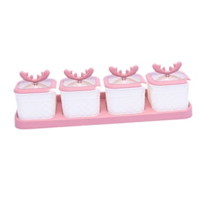 Magideal - Set De 4 Frascos Para Sazonar, Organizador De Cocina Con Bandeja , Rosa Rosa Blanco