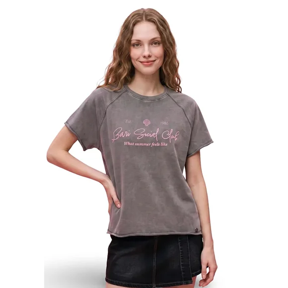 Polera Terry Acid Wash Frontal Print Gris Il Gioco