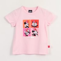 Polera Manga Corta Niña Rosado Cuadros Minnie Disney