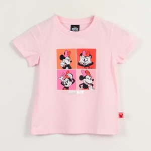 Polera Manga Corta Niña Rosado Cuadros Minnie Disney