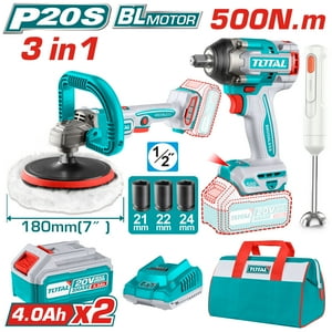 Kit Llave De Impacto 500 Nm, Pulidora Y Batidora 20V Total
