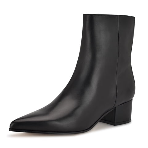 Bootie Nine West Maribu Para Mujer, Piel Negra Con Tacón De 4,5 Cm