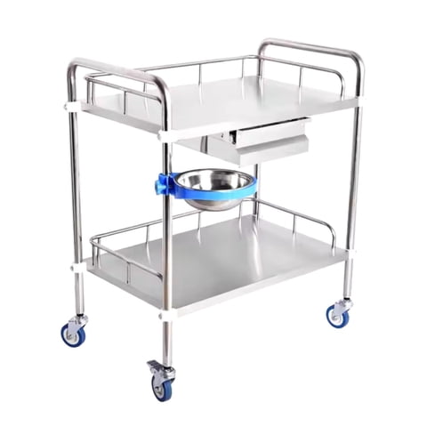 Glomed - Carro Curación Clínico Un Cajon Acero Inox. Premium