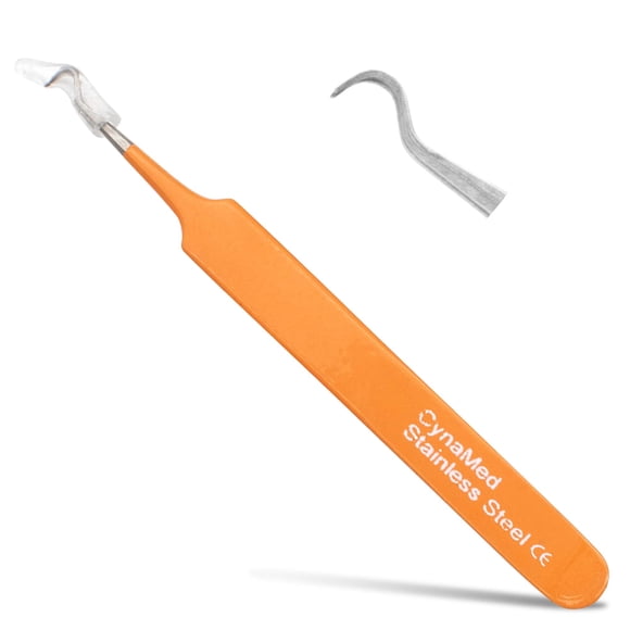 Pinza profesional Cynamed de acero con punta curva para puntos negros