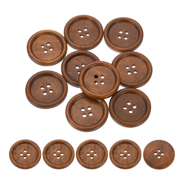 Uxcell 50 Pcs Botones de Madera 1 3/8" 4 Agujeros Botón Redondo de Madera para Costura Manualidades DIY Marrón