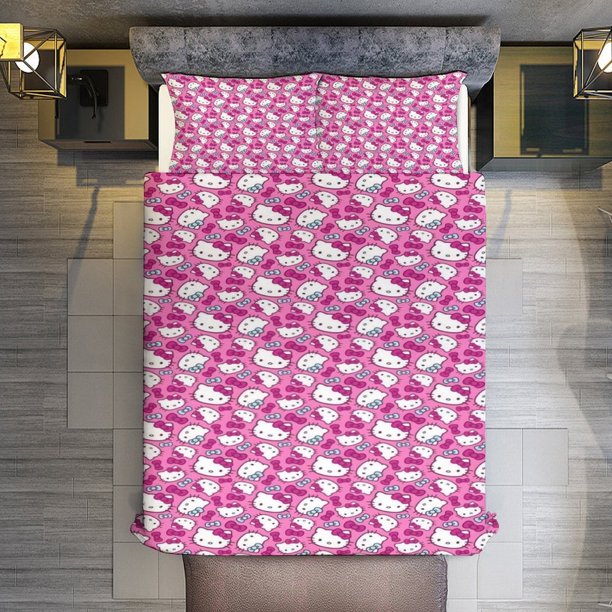 Hello Kitty Comforter Twin SizeComforter Set for Kids Girls3Pcs Bedding Set Printed Comforter with 2 PillowcasesDown AlternativeSoft and Lightweight Bed Sheets