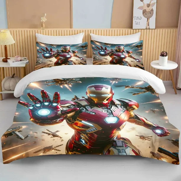 Marvel Iron Man Printed Soft Bedding Set Duvet Cover Anime Quilt Adult Kids Birthday Gift Full Size Bedding Set Luxury Bed Sheets