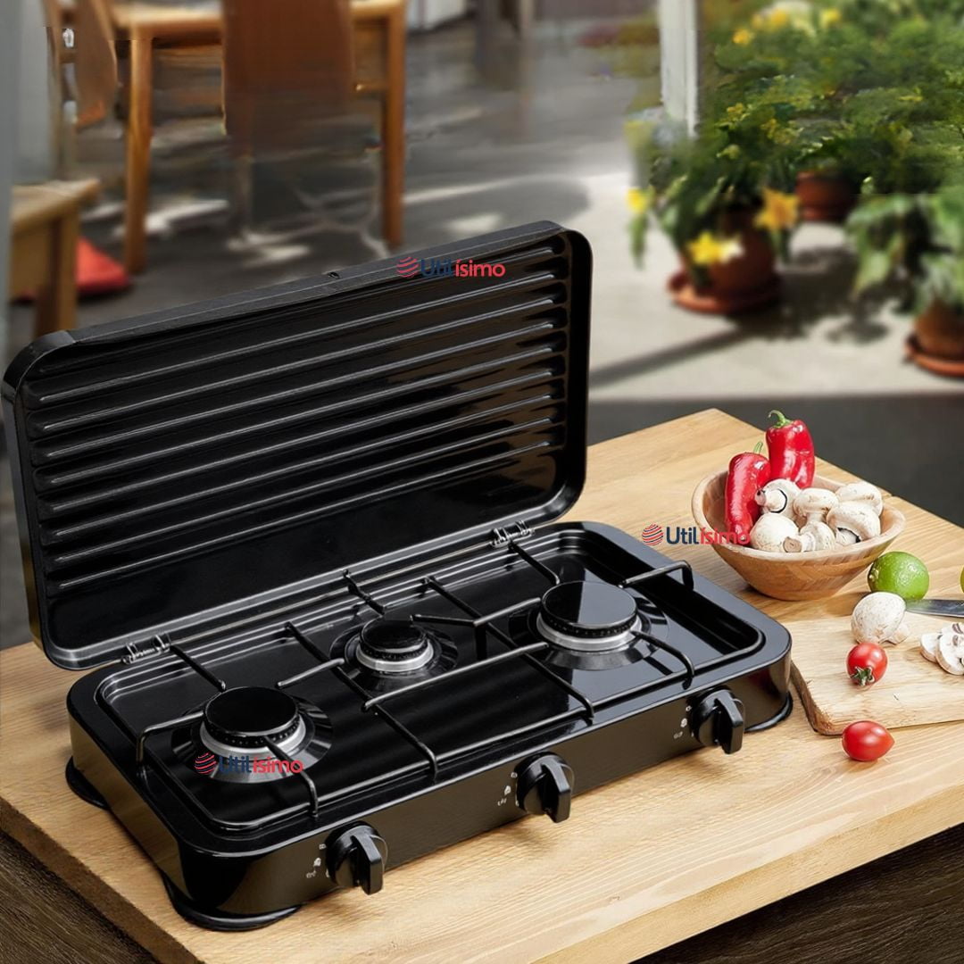 Line - Cocina Encimera A Gas Licuado 3 Platos Cocinilla Negra