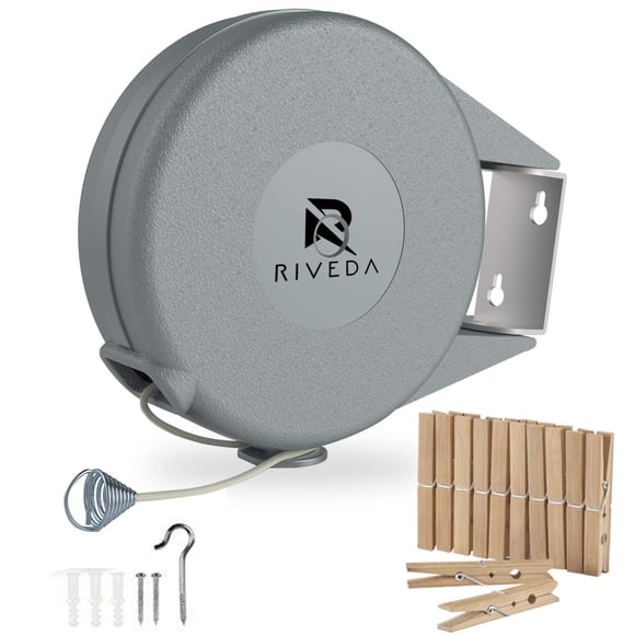 Tendedero retráctil Riveda, portátil, 14 m, PVC, gris