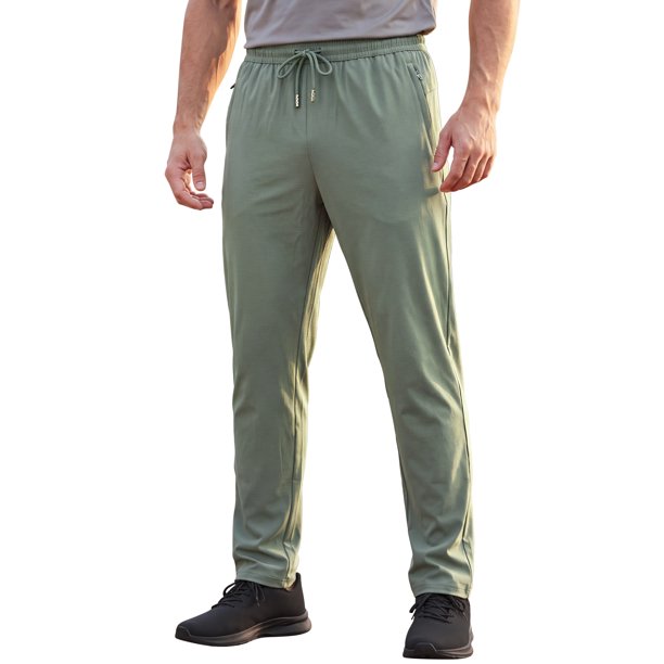 INSPIRE CHIC Pantalones de chándal ligeros para hombre con bolsillos con cremallera para correr y gimnasio, XL Verde