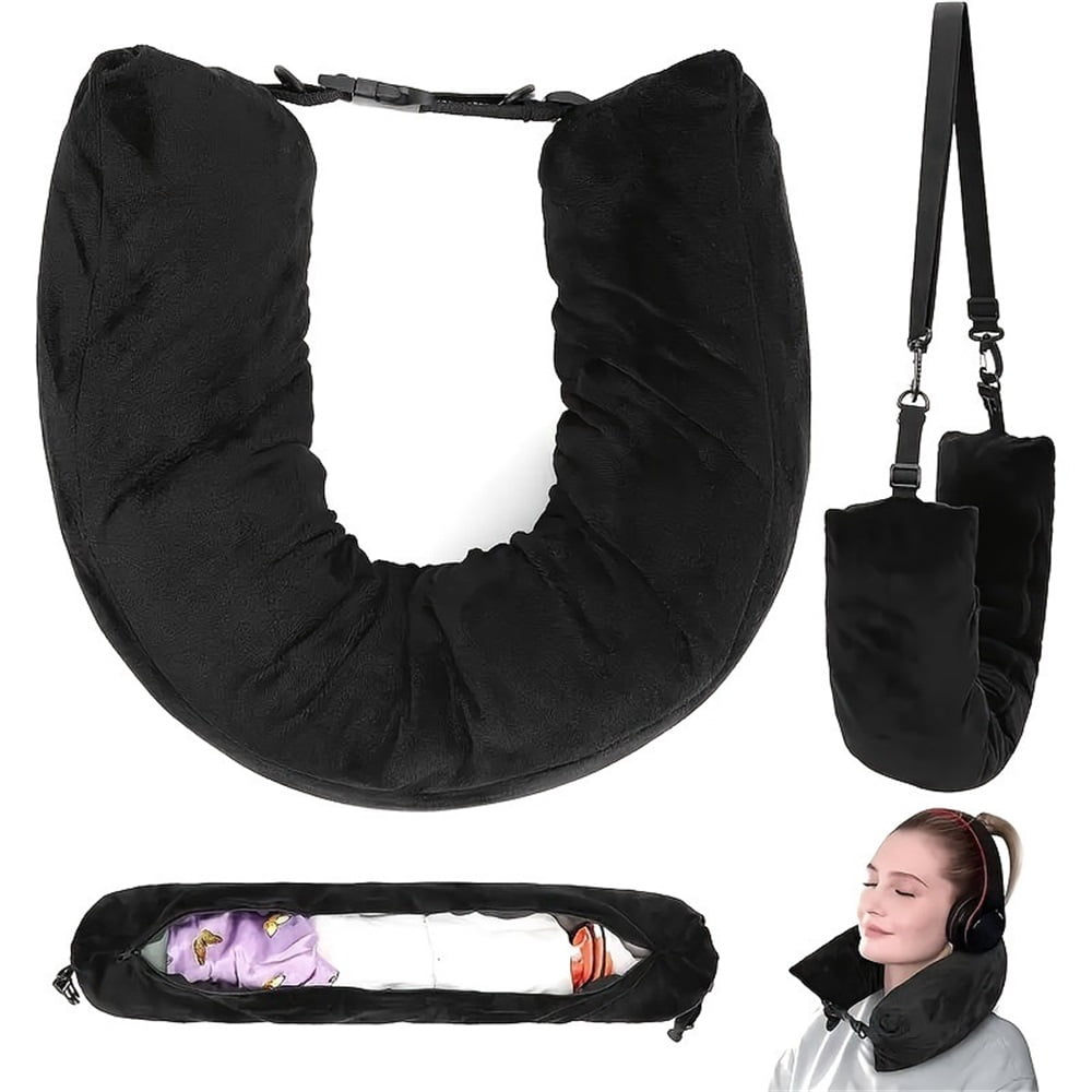 Xusx111 - Bolsa De Almacenamiento De Viaje De Almohada De Cuello Rebosante Para Aviones Con Ropa, Se Adapta A 3 + Días De Esenciales De Viaje, Sin Relleno (negro)