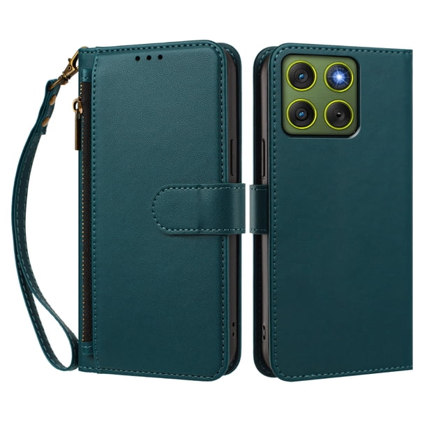 Funda Tipo Billetera para Motorola Moto Edge 70 5G con Soporte y Bolsillo con Cierre Verde