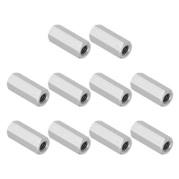 Uxcell 1/4"-20 UNC 304 Acero Inoxidable Tuercas de Acoplamiento Hexagonales, 10 Piezas 1" Longitud Totalmente Roscada Varilla de Acoplamiento Conector de Pernos, Tono Plateado
