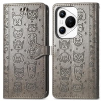 Funda Cartera Foxdock Para Huawei Pura 70 Pro , Flip Pu Con Relieve De Gatos Y Perros, Tarjetero Y Soporte