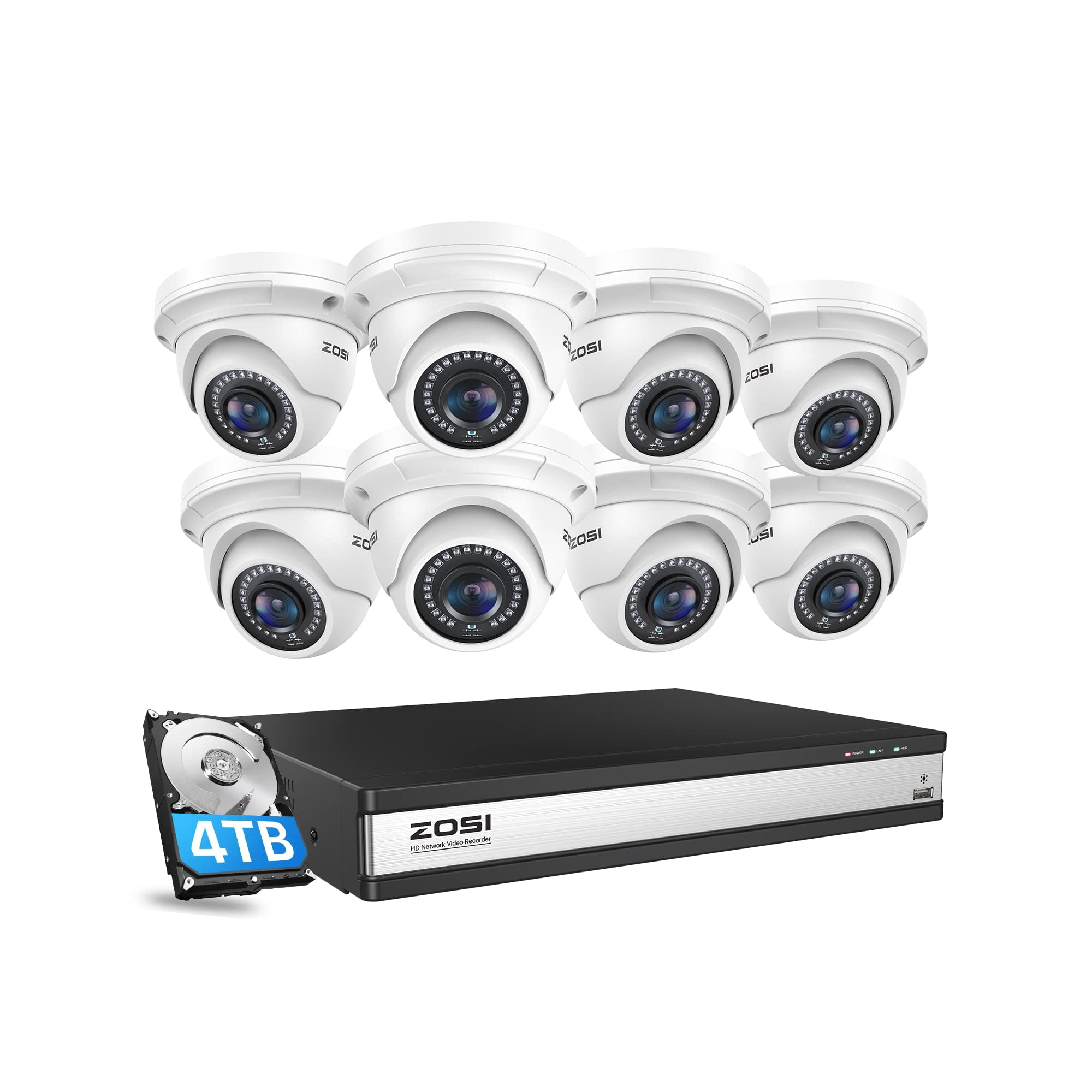 Sistema De Cámara De Seguridad Zosi 16ch 4k 8mp Nvr 4tb Hdd 8 Dome