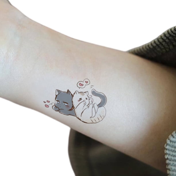 1 Sheet Anime Temporary Tattoos, Cartoon Cute Grey And White Cat Pattern Tattoo Sticker , Waterproof Long Lasting Temporary Tattoo