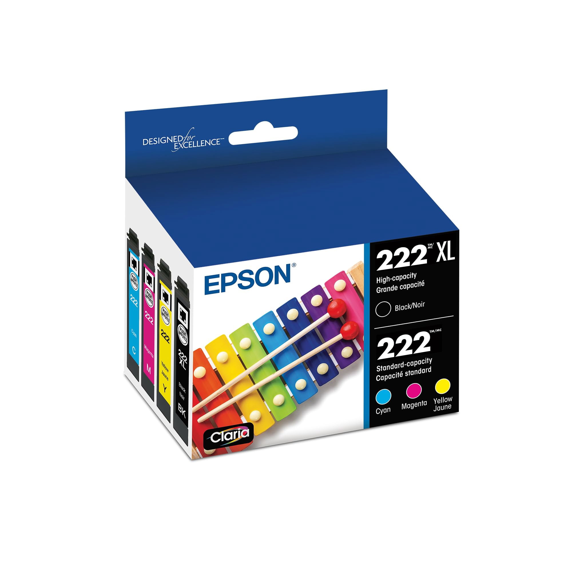 Paquete Combinado De Cartuchos De Tinta Epson 222 Claria De Alta Capacidad