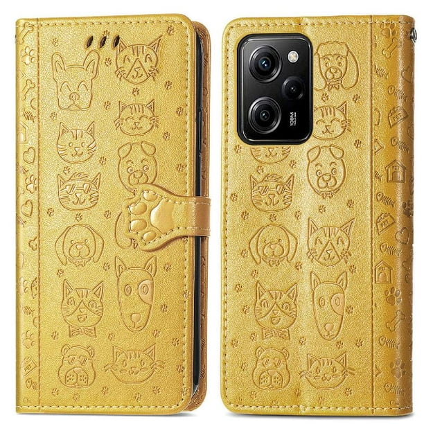 Funda Cartera FOXDOCK para XIAOMI POCO X5 Pro , Flip PU con Relieve de Gatos y Perros, Tarjetero y Soporte