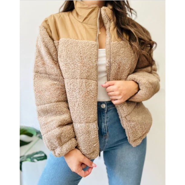 Chaqueta Sherpa Mujer Tipo Corderito Invierno Bolsillos 6088