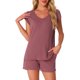 thumbnail image 1 of INSPIRE CHIC Conjunto de Pijama de Mujer de 2 Piezas, Suéter de Punto de Manga Corta y Pantalones Cortos, Talla 2XL, Rojo Vino, 1 of 5