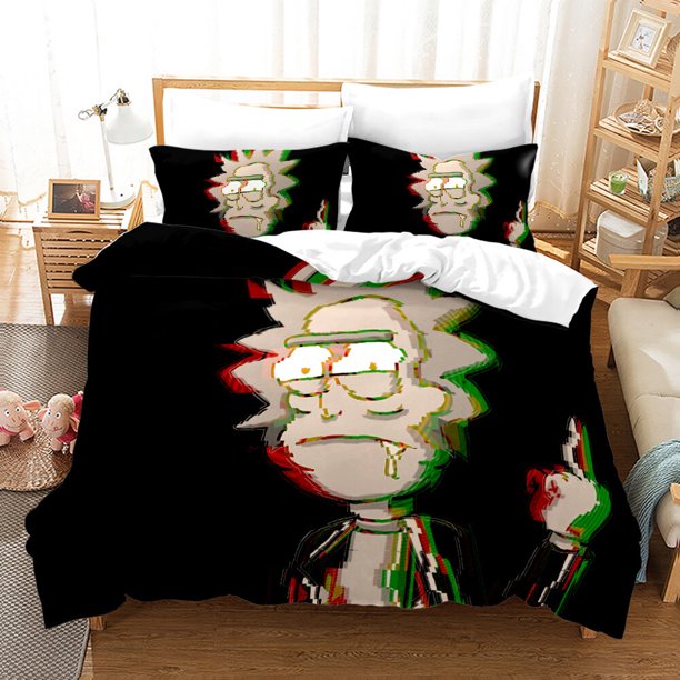 Rick and Morty Duvet Quilt Cover Bedding Set Pillowcase Included 3-Piece Bedding Set (1 Duvet Cover + 2 Pillow Shams)