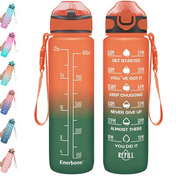 Botella Enerbone 900 ml con pajilla motivacional y a prueba de fugas