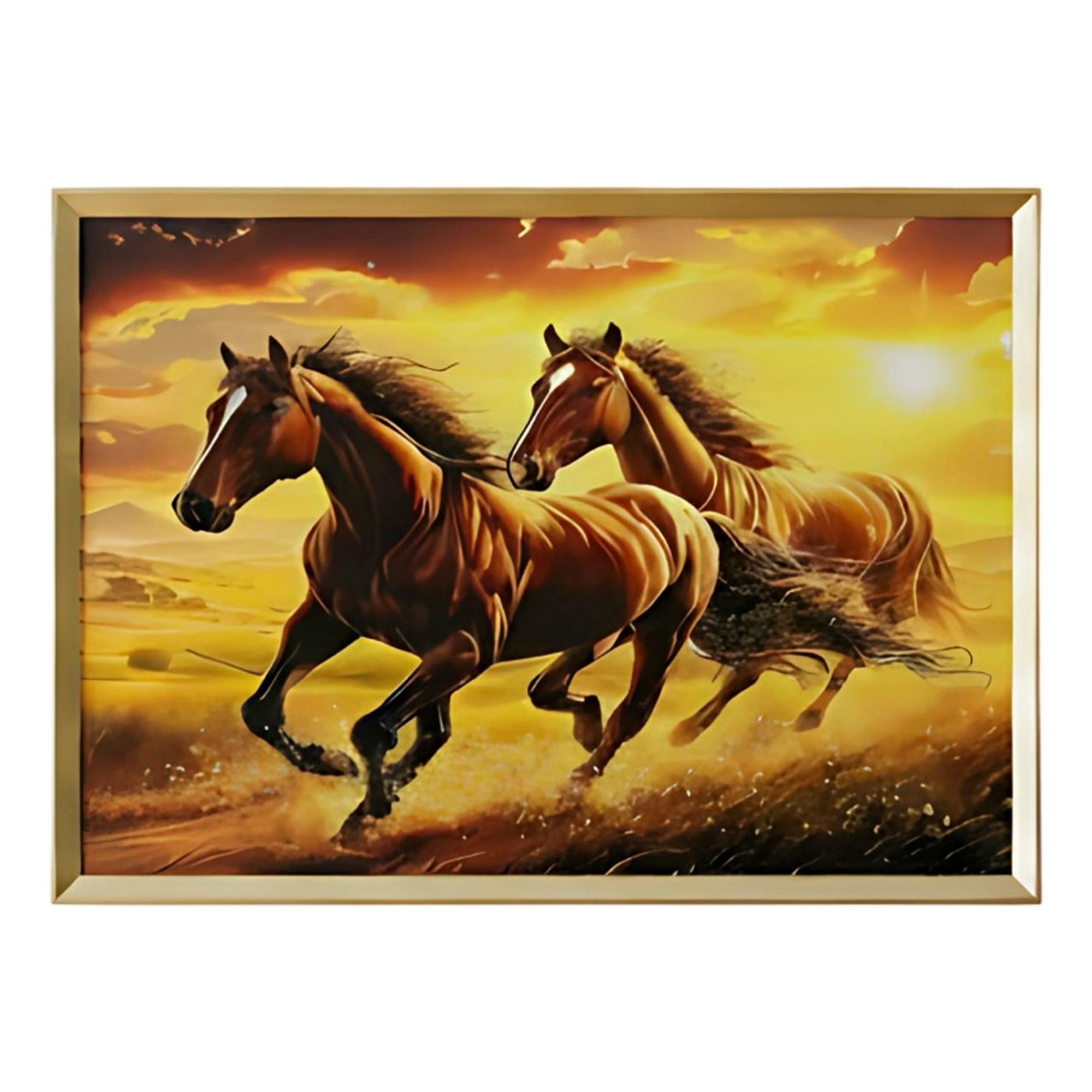 Genérico - Cuadro Decorativo Escena Caballos Marco Adorno Hogar Jhn