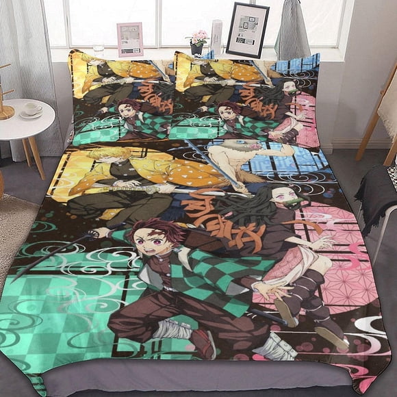 Juego De Funda Nórdica De Microfibra Con Estampado 3d De Demon Slayer Kimetsu No Yaiba Ligero De 3 Piezas Que Incluye 1 Funda Nórdica Y 2 Fundas De Almohada