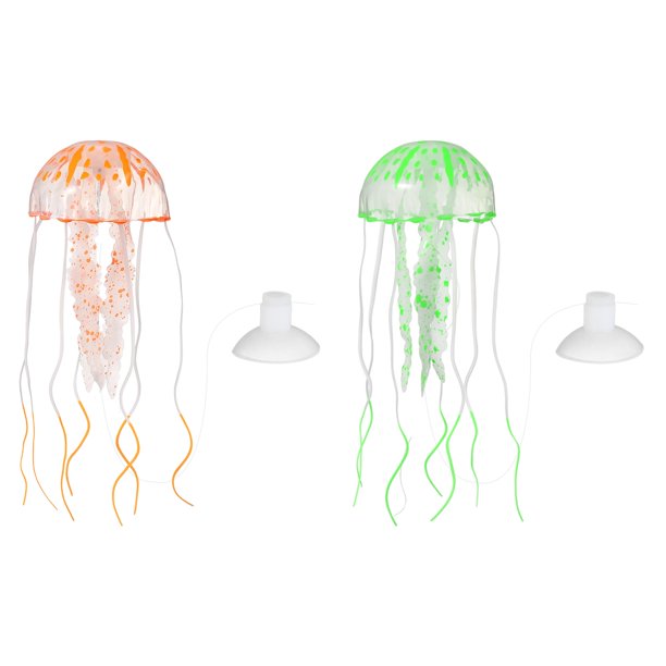 Decoración de Acuario Uxcell Medusa, Decoraciones para Peceras Medusa Falsa Brillante de Silicona, (Verde/Naranja, M, 2 Piezas), Destinado para Decoración de Tanque