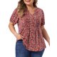 thumbnail image 4 of Agnes Orinda Blusas de Verano Casuales de Manga Corta con Cuello en V Entallado y Estampado Floral para Mujer Talla Grande 4X Rojo Vino, 4 of 6