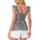 thumbnail image 3 of INSPIRE CHIC Blusa de Cuadros con Peplum para Mujer Regreso a Clases Cuello Cuadrado Sin Mangas Verano XS Negro, 3 of 6