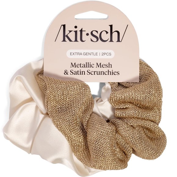 Coletero Kitsch Metallic Mesh Satin Cream, 2 piezas