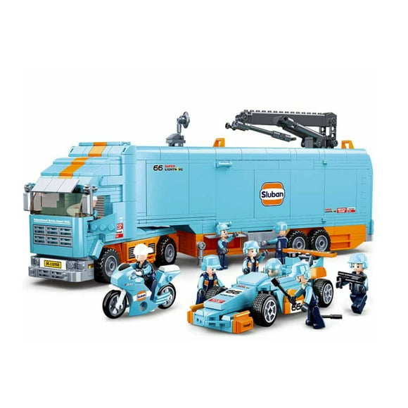Camion Taller con Auto Formula 1, compatible Lego