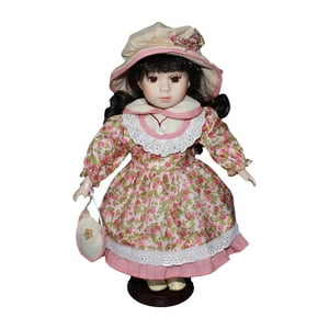 Genérico - Muñeca De Niña De Pie Con Pelo Rizado, Muñeca De Cerámica Rústica Para Regalo, Adorno De Cumpleaños, Color Rosa