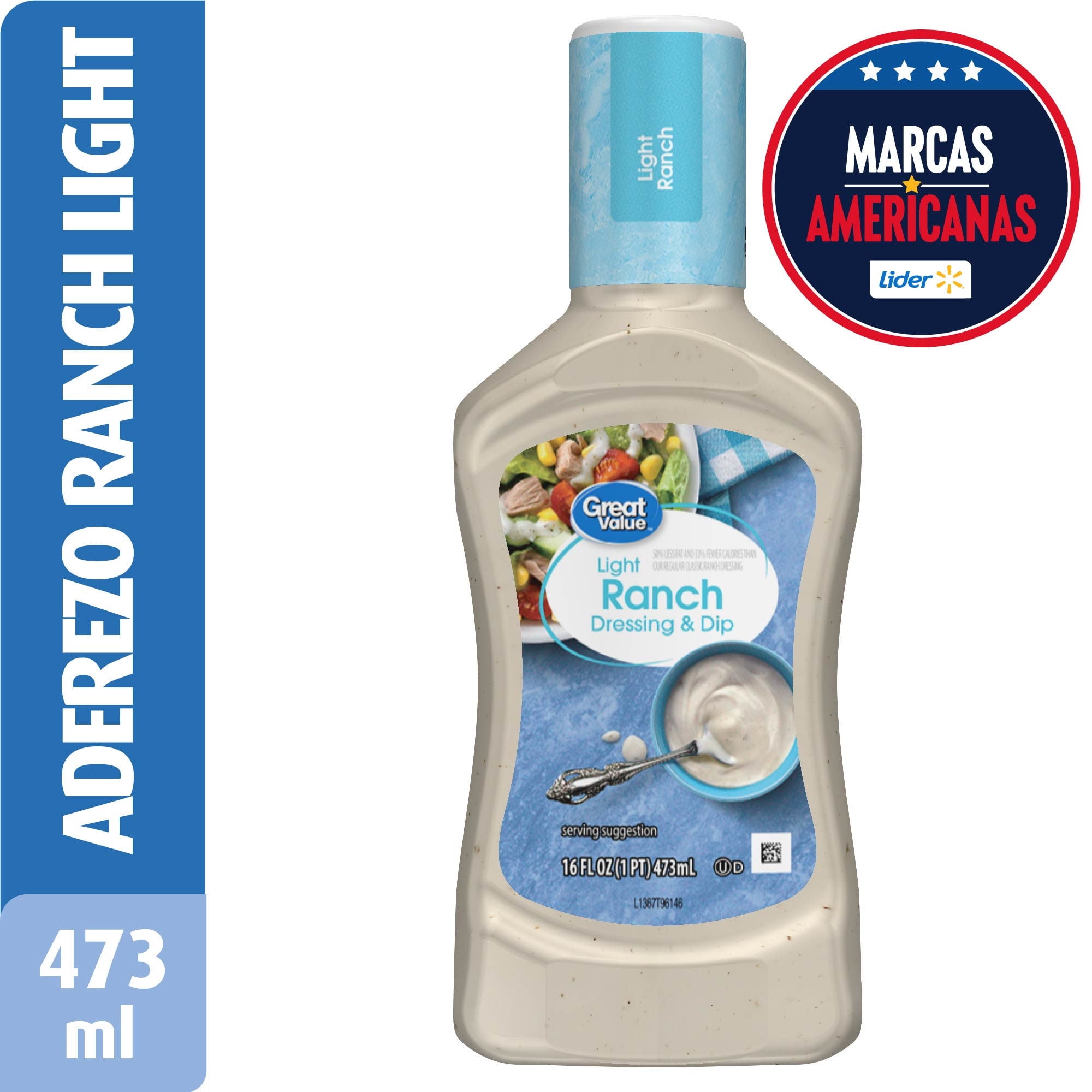 Aderezo Ranch Light Botella 473 ml Great Value