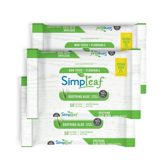 Toallitas húmedas desechables Simpleaf con aloe vera, 150 unidades (3 x 50)