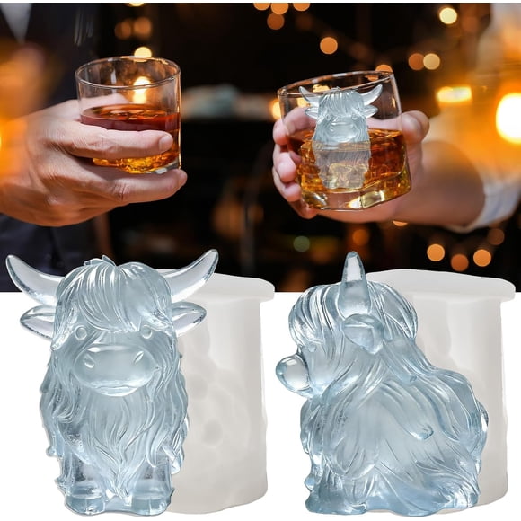 Molde de silicona para cubitos de hielo SIUPER – 2 piezas con forma de vaca de las Highlands