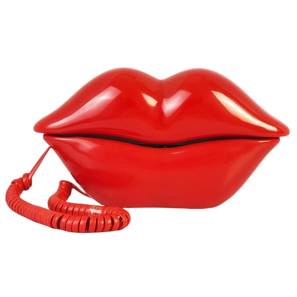 Teléfono TelPal rojo con forma de labios, teléfono fijo con cable y diseño novedoso