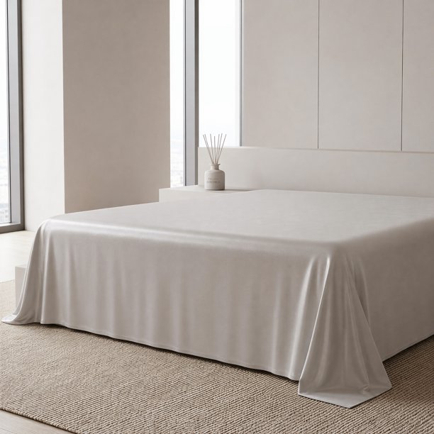 Sábana de Microfibra de Seda Helada, Sábana Plana, Ropa de Cama Antirrugas para Dormitorio Gris Claro 200x230cm