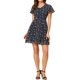 thumbnail image 2 of INSPIRE CHIC Vestido de Chifón con Cremallera y Cordones, Manga Corta Acampanada, Cuello en V Floral para Mujer, Regreso a Clases, Talla S, Azul Marino, 2 of 6