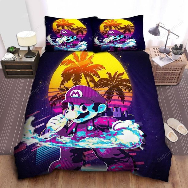 Super Mario Miami Retro Vice Art Quilt Duvet Cover Set Bed Linen Children3-Piece Bedding Set