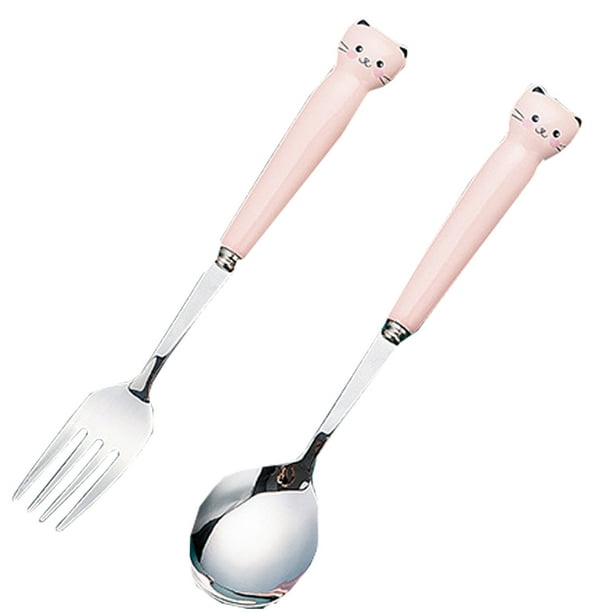 Juego de cubiertos para niños de 2 piezas, juego de cubiertos con cuchara y tenedor