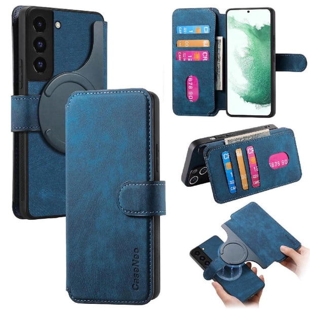 Funda Billetera Magnética para Samsung Galaxy S22 Plus Soporte Tarjetas Desmontable Azul