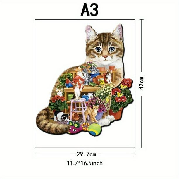 Wooden Jigsaw Puzzle, Wooden Puzzles For Adults, Animal Shaped Puzzles, Magic Puzzles, Unique Irregular Shaped Wood Puzzles(Cat Labor)
