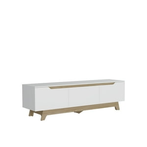 Fmfurniture - Rack Tv 80"" 2 Puertas 1 Cajon Blanco Y Cafe Claro