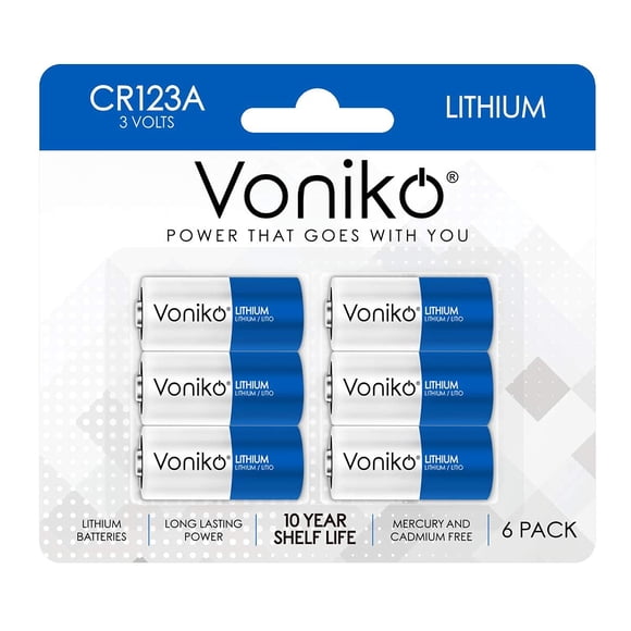 Baterías de litio Voniko CR123A 3V 1500mAh (paquete de 6)