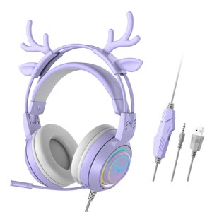 Bothyi - Auriculares Para Juegos Con Cable Con Micrófono Usb De 3,5 Mm Ligero Para Tableta Portátil Púrpura